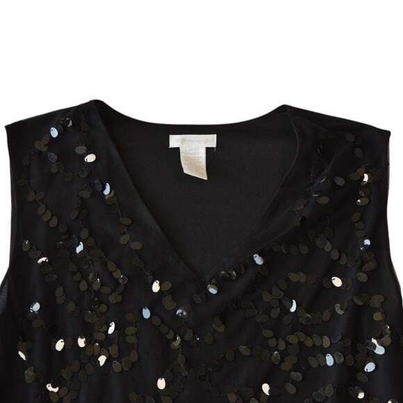 Worthington Black Sparkly Sequined Mesh Embellished Tank Top Size Large - Picture 2 of 4